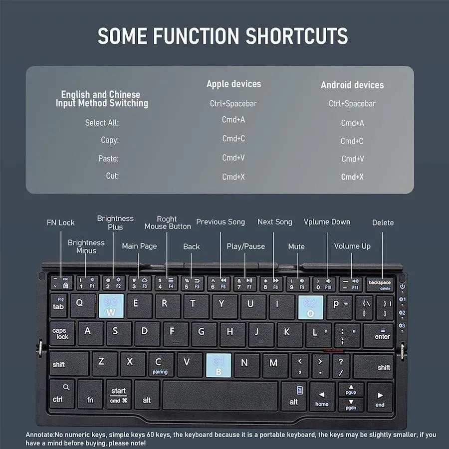 Ultra-Slim Foldable Bluetooth Keyboard - Wireless Rechargeable